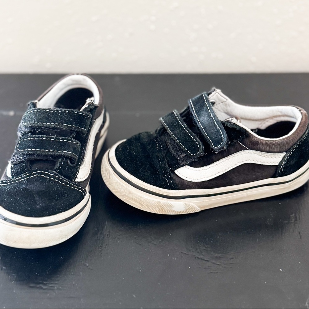 Vans Toddler Black and White Velcro Sneakers
